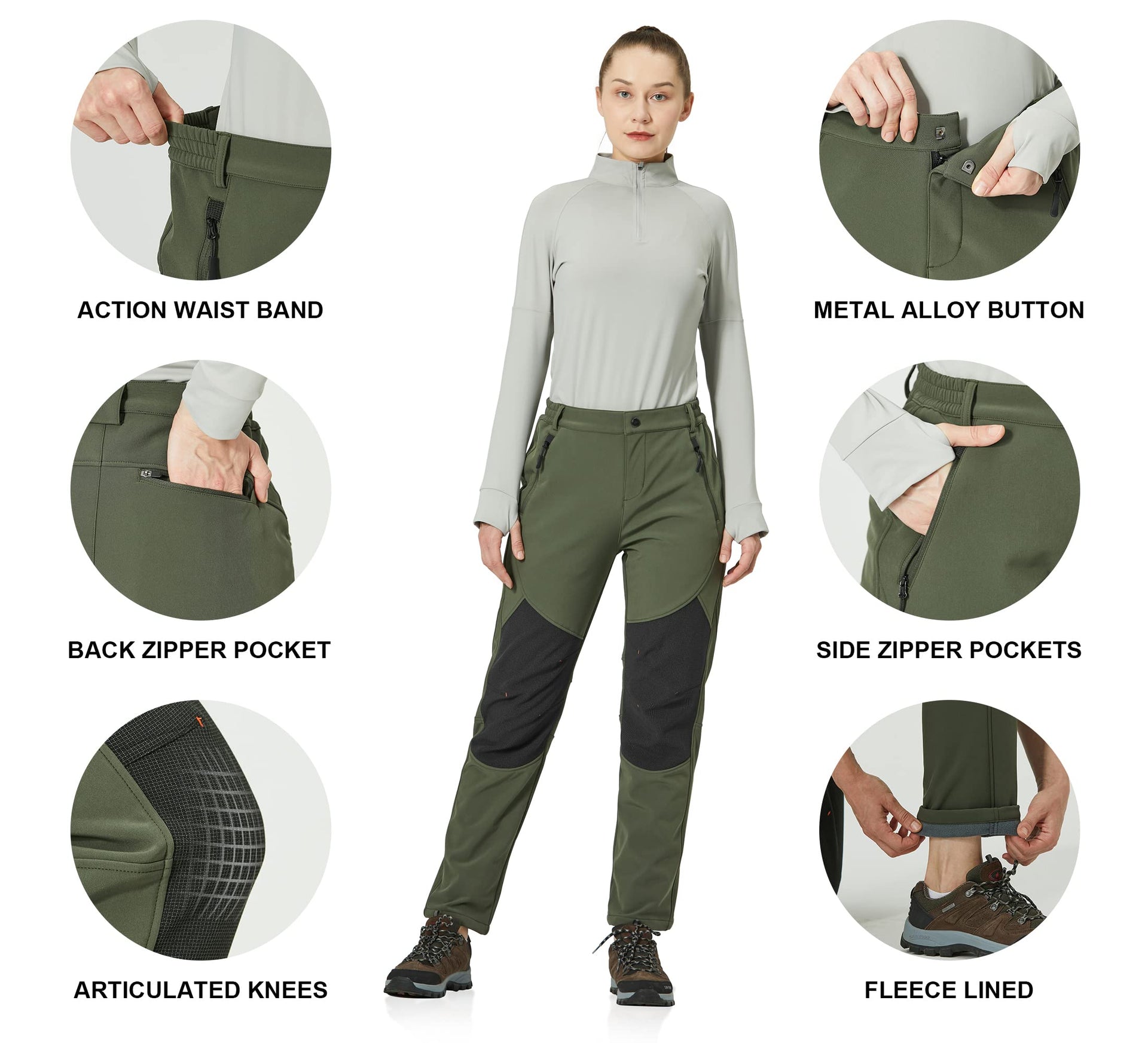 GymBrave Womens Outdoor Snow Ski Pants Waterproof Hiking Pants Fleece Lined Softshell Pants