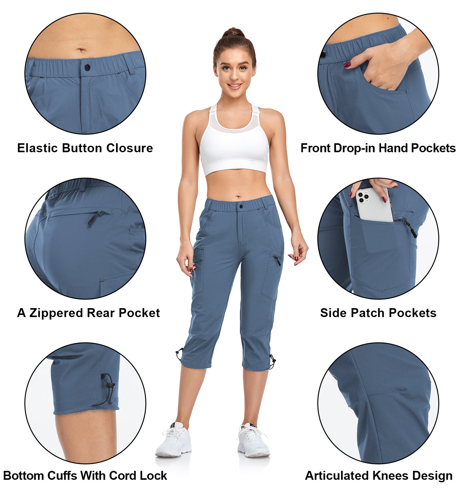 GymBrave Wandelbroek voor Dames Sneldrogend Outdoor Camping Capris Waterafstotend UPF 50 met Ritszakken Lang Steengrijs M GymBrave Wandelbroek voor Dames Sneldrogend Outdoor Camping Capris Waterafstotend UPF 50 met Ritszakken Lang Steengrijs M